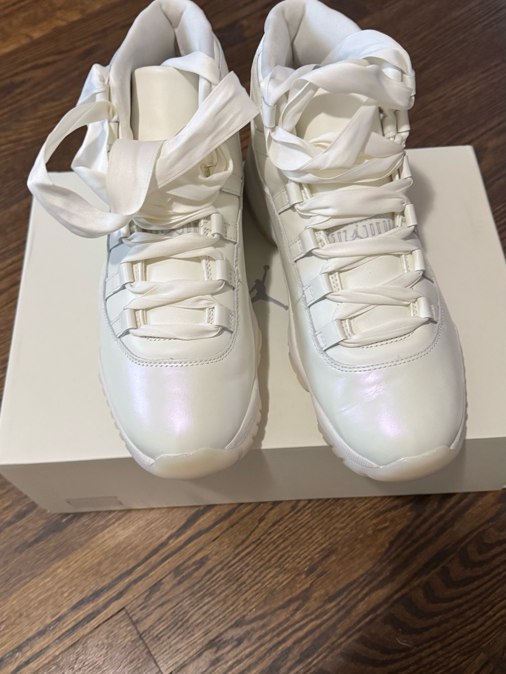Jordan Women’s Iridescent White Ribbon-Lace Sneakers